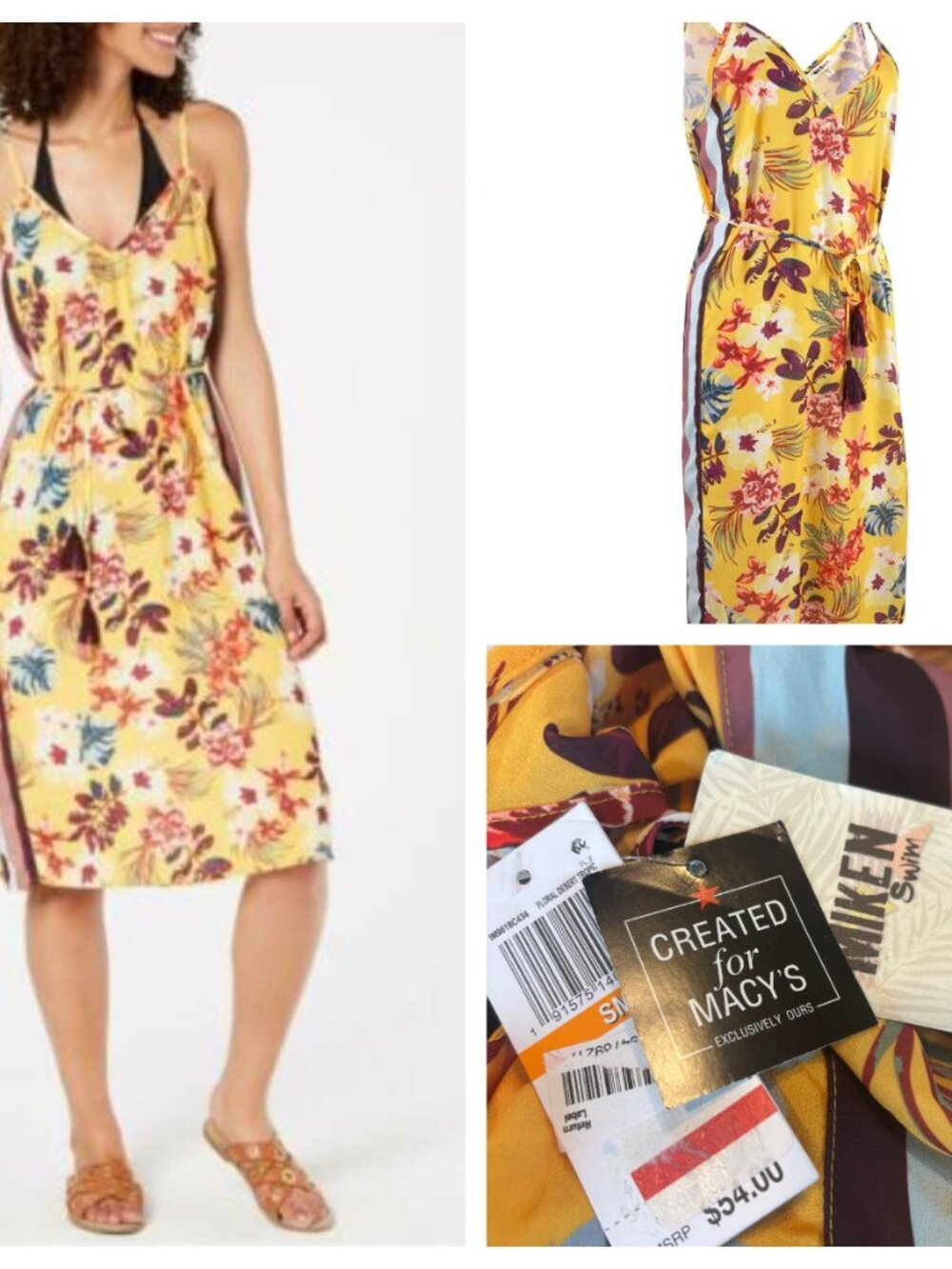 Miken Womens Swim Cover Up Dress Yellow Floral Small NWT